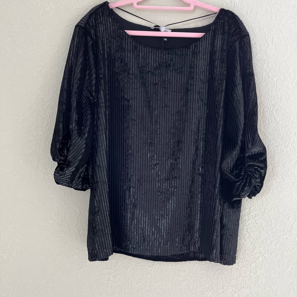 Gibson Latimer Top Womens XL Metallic Black Velvet Tunic Short Sleeves Lined Top